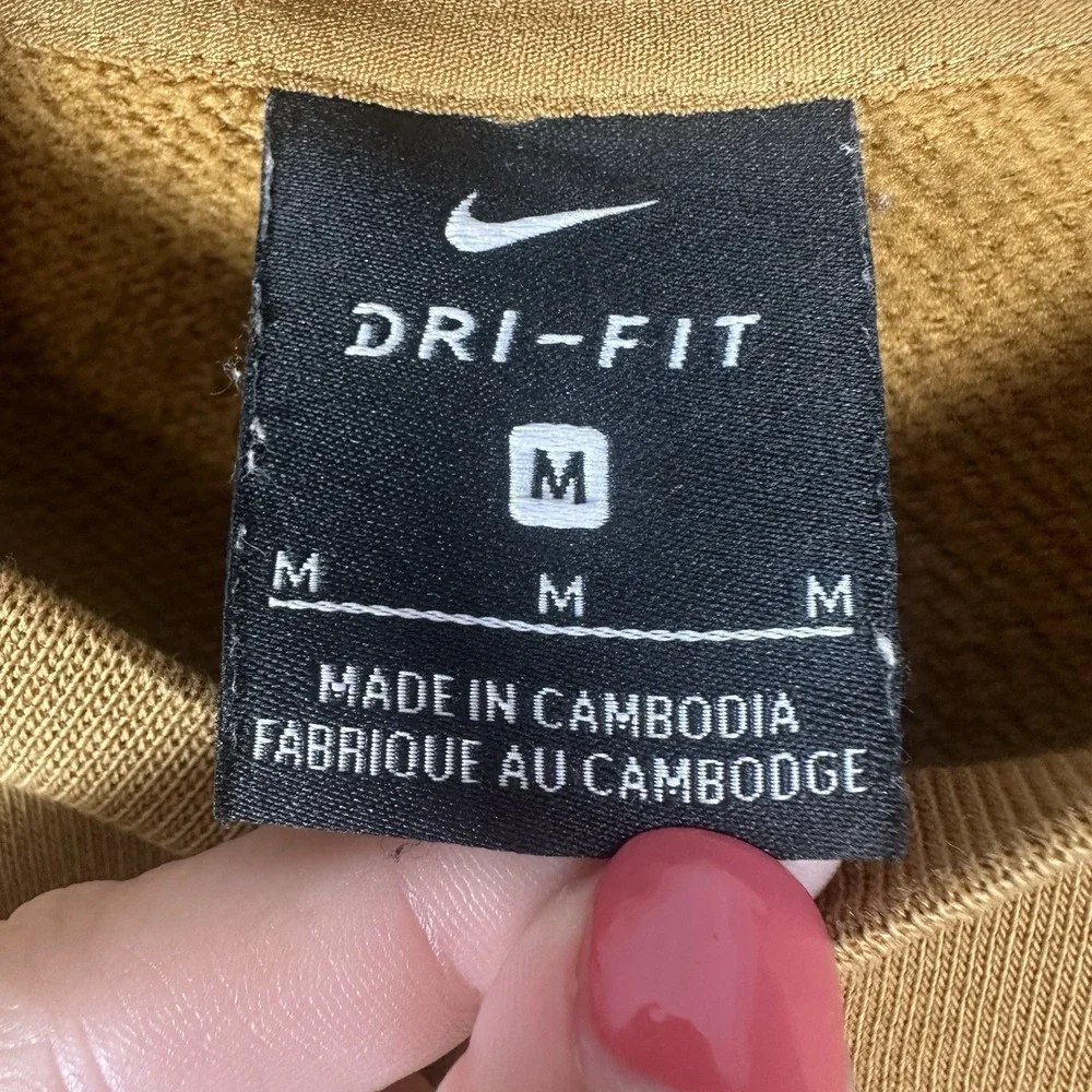 Nike Fleece Crewneck Cropped Sweatshirt Womens Medium Gold Mustard Cutout Back